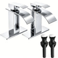 Waterfall Bathroom Faucet Single Handle - Modern Sink Faucet with Valve, Chrome & Matte Black & Brushed Nickel & Brushed Gold Finish, 1 or 3-Hole Deck Mount, G9/16 Threads, Water Supply Lines Included