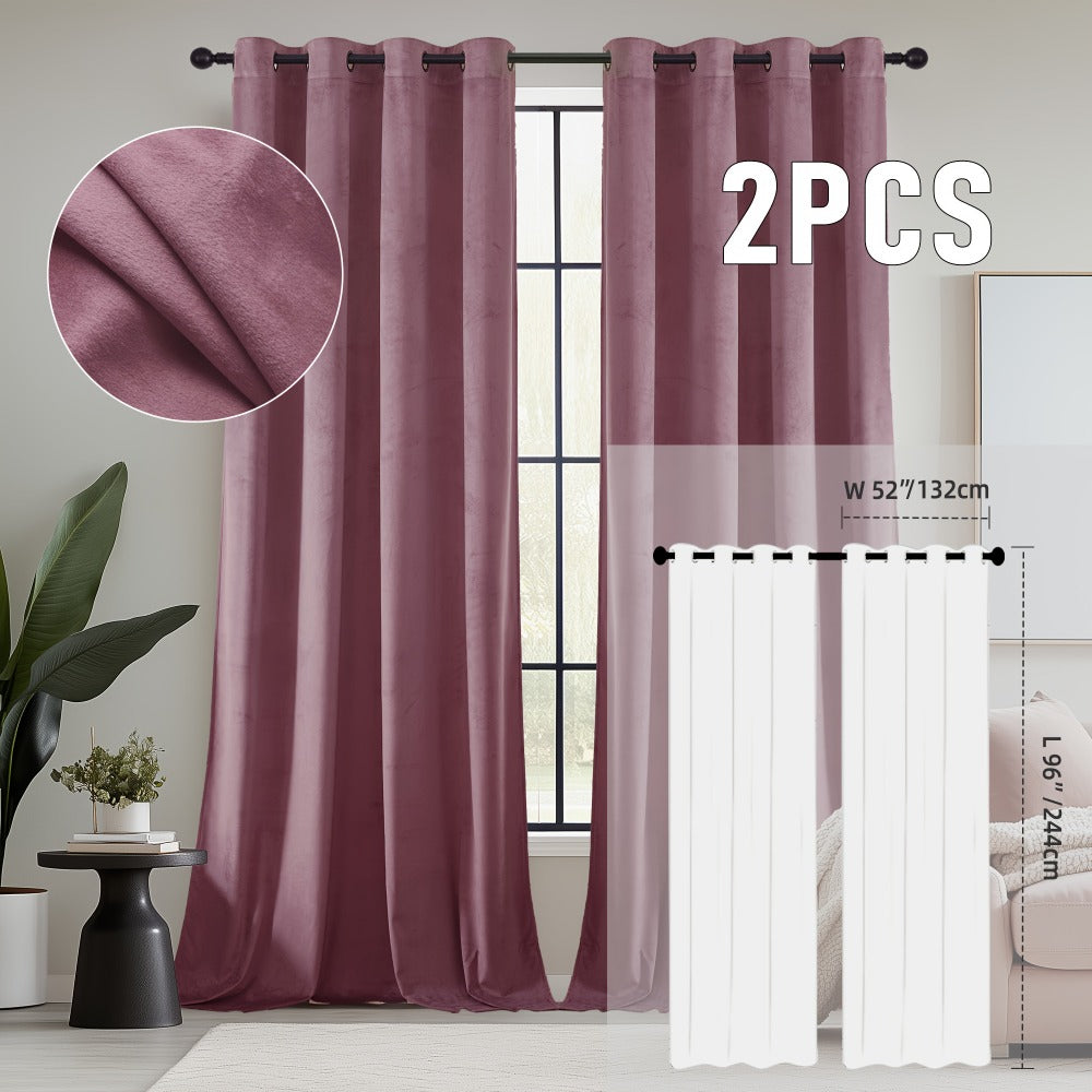 Velvet Room Darkening Curtains 2 Panels | Grommet Top Thermal Insulated Soundproof Blackout Curtains for Living Room Bedroom, Soft Solid Color Vintage Window Drapes