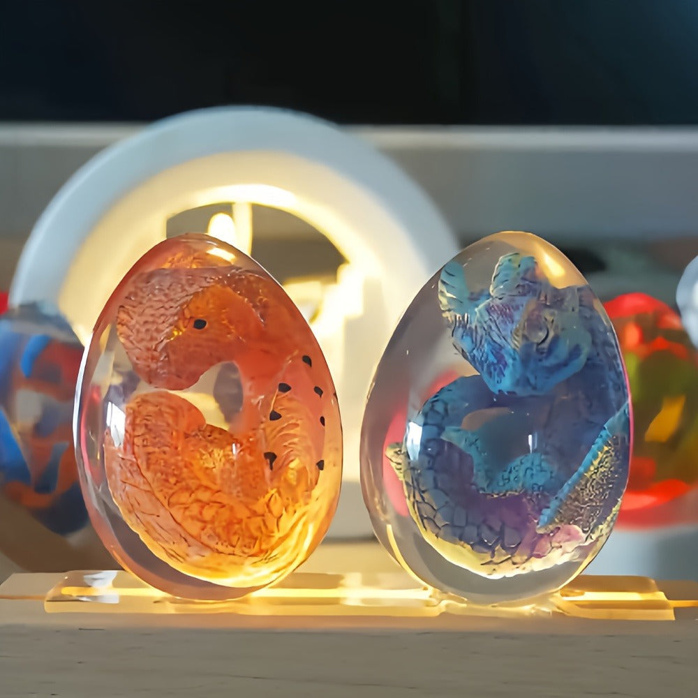 Dragon Egg Statue Transparent Resin Dragon Egg Figurine Dinosaur Souvenir Collectible Craft for Home Decor Desktop Display Birthday Christmas Halloween Gift Red Purple Green Blue