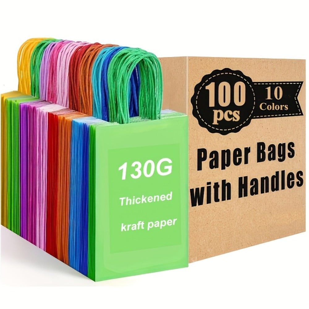 Paper Gift Bags with Handles Bulk 20/40/100pcs ¨C Rainbow Colorful Kraft Party Favor Bags for Kids Birthday, Baby Shower, Wedding, Graduation, School Events & Retail Packaging, 10 Bright Colors