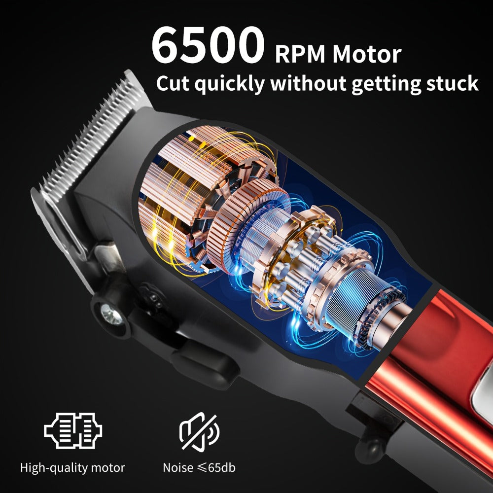 Men's Hair Clipper Set with T-Trimmer - USB Rechargeable Electric Hair Cutting Kit with LED Display, Cordless Grooming Combo for Beard Shaping, Fading & Detailing, Holiday Gift for Men, Red
