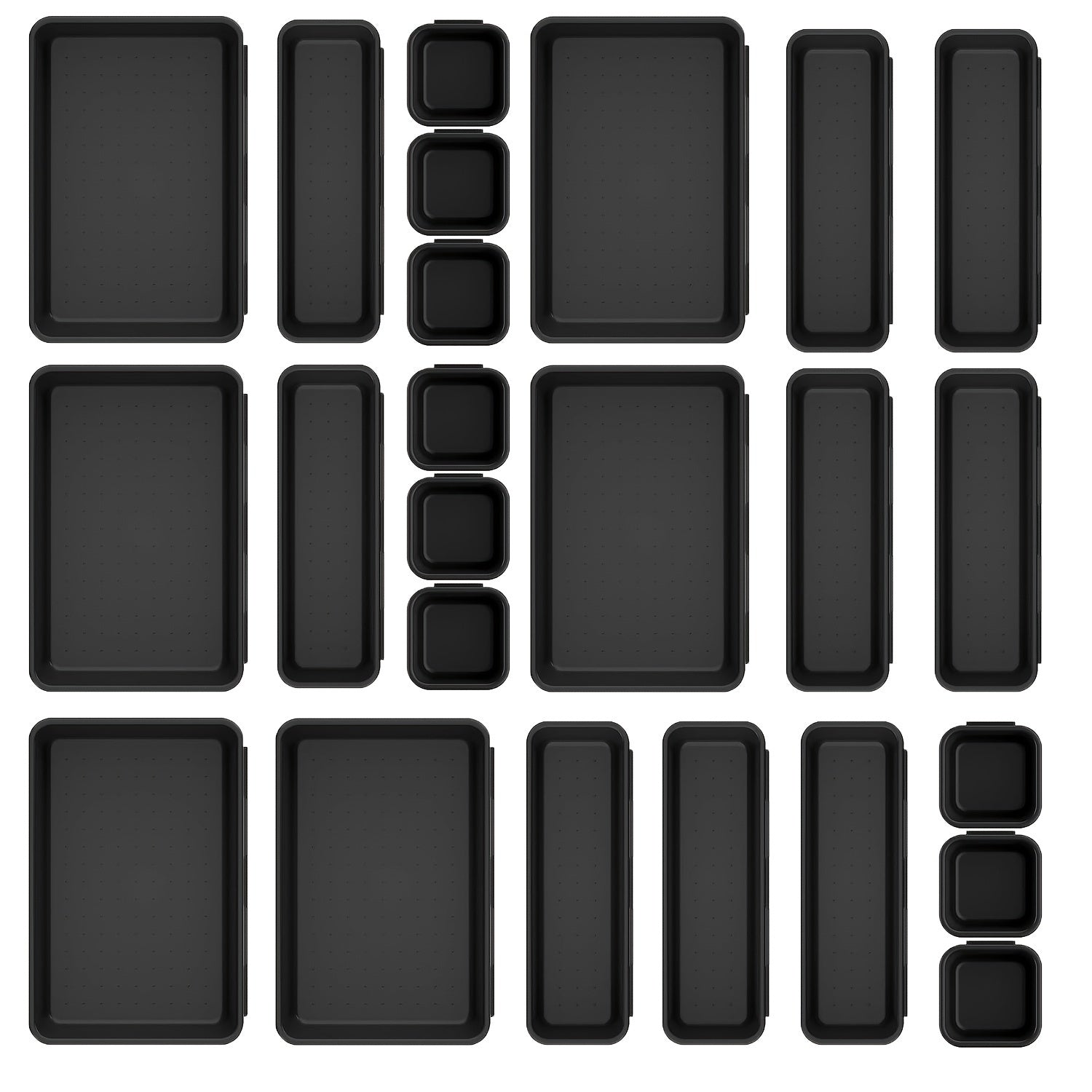 Drawer Organizer Set 24 Pieces Plastic Drawer Dividers Storage Bins for Makeup Bathroom Desk Dresser Kitchen Junk Drawer, Customizable Compartment Organizer Trays for Home Office, Black Pink