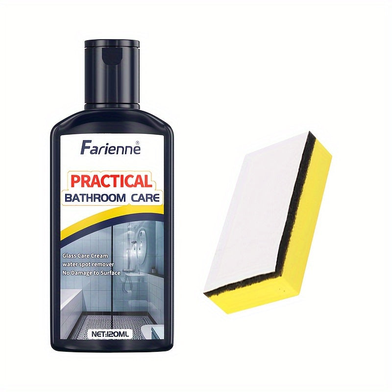 Bathroom Glass Restoration Paste 120g ¨C Removes Water Stains, Soap Scum & Hard Water Deposits from Shower Doors, Tiles & Metal Surfaces, Restores Clarity & Bright Finish, Includes Free Sponge