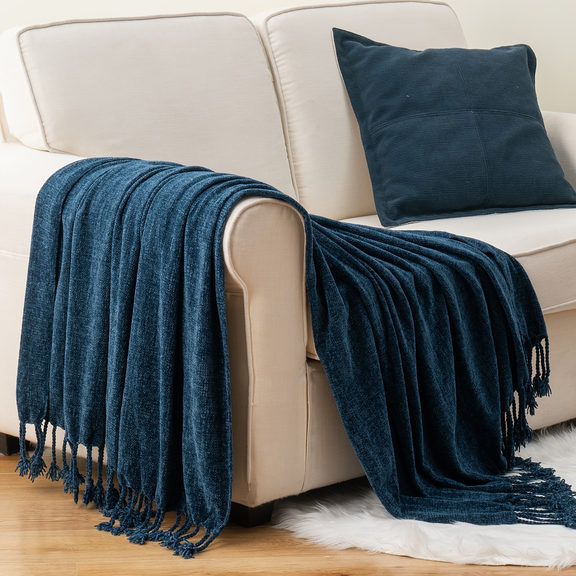 Chenille Fringe Throw Blanket ¨C 180-200gsm Velvety Soft Decorative Throw for Sofa & Couch, Home Decor, 50¡±¡Á60¡±, 17 Colors