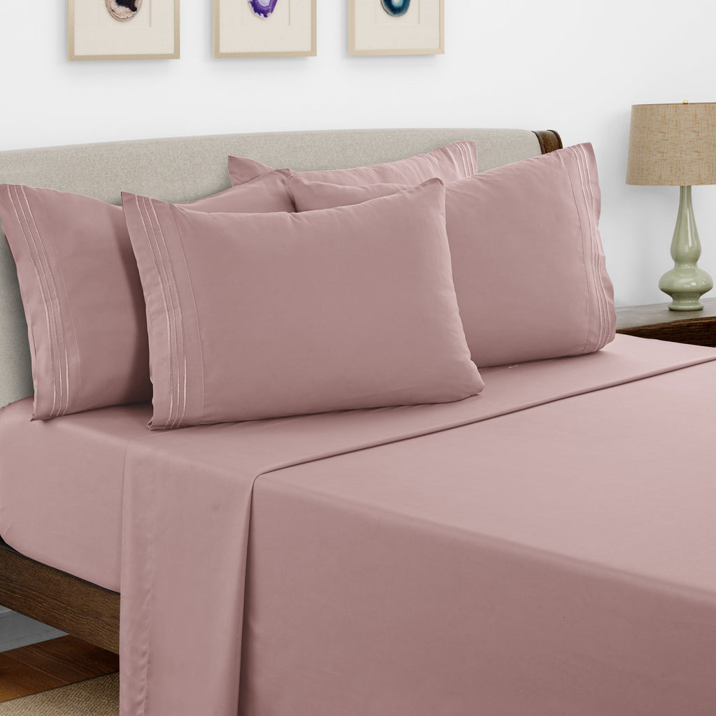 Bed Sheets Set 6 Piece - Soft Brushed Microfiber Fitted Sheet with 16¡± Deep Pocket, Flat Sheet & Embroidered Pillowcases, Hotel Luxury Cooling Bedding, All Seasons, 20 Colors