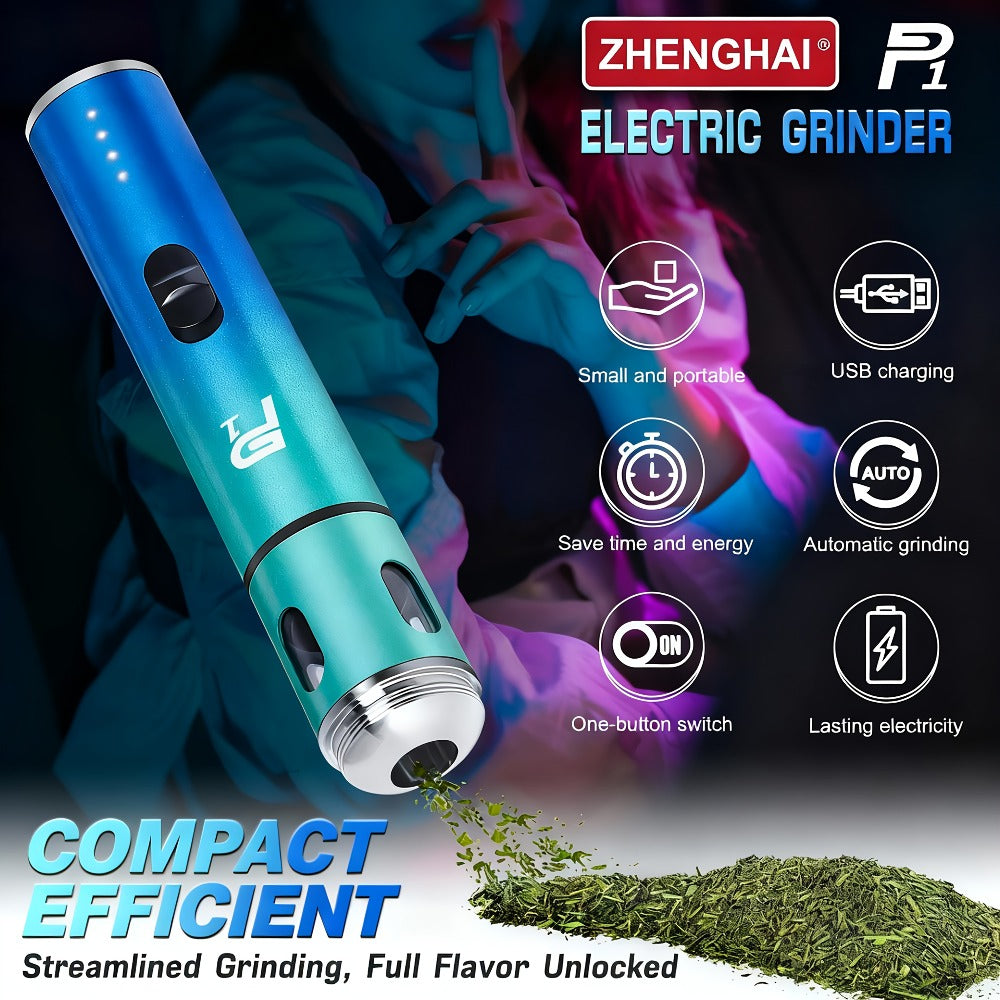 Electric Herb Grinder USB Rechargeable ¨C Portable Spice Mill with One-Button Operation, Travel Bag, Funnel & Cleaning Brush | 4 Colors Available