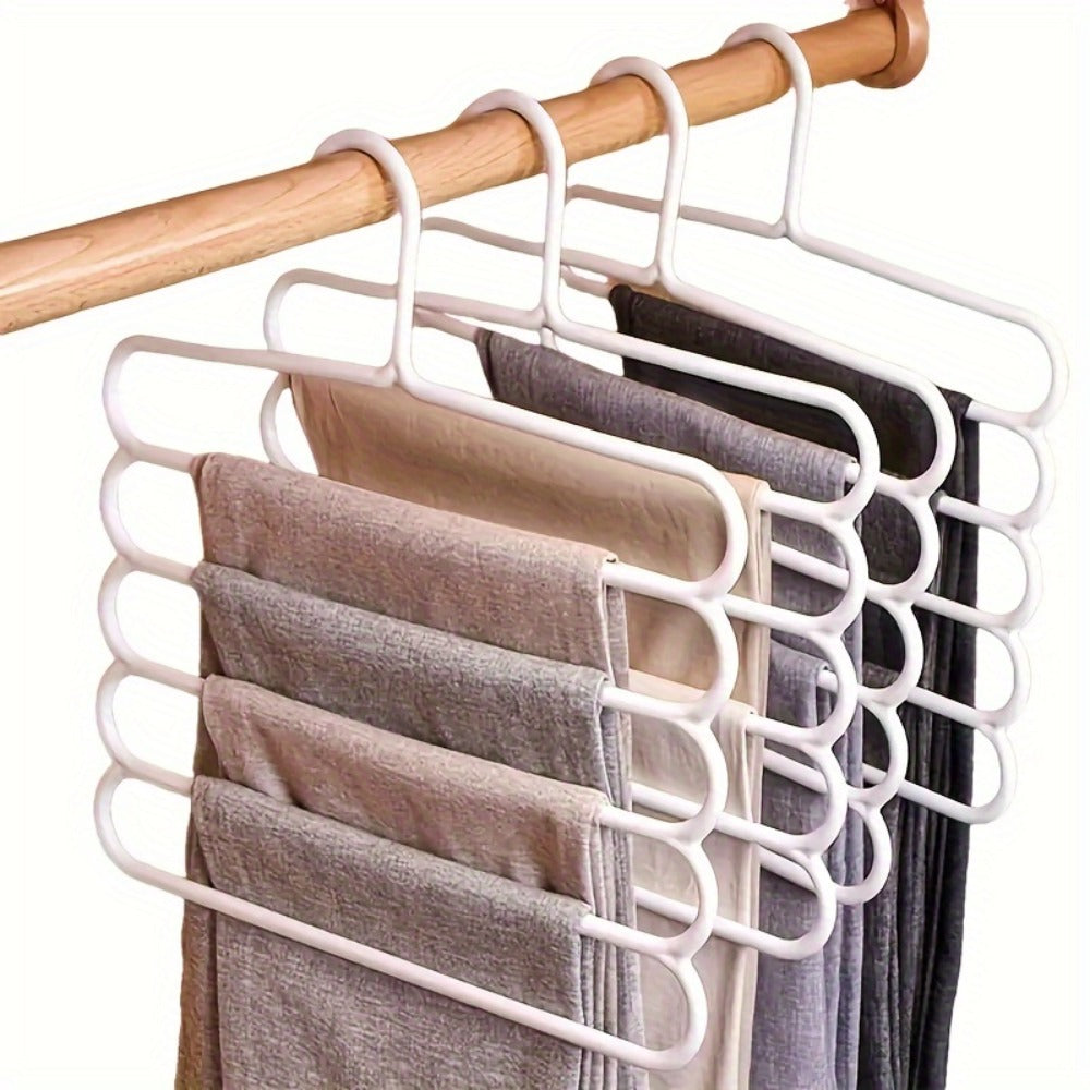 5-Layer Pants Rack Multi-Tier Anti-Slip Space Saving Hanger | 5 Pack Vertical Closet Organizer for Pants Scarves Clothing | Durable Plastic Wardrobe Hanger for Home Bedroom Boutique