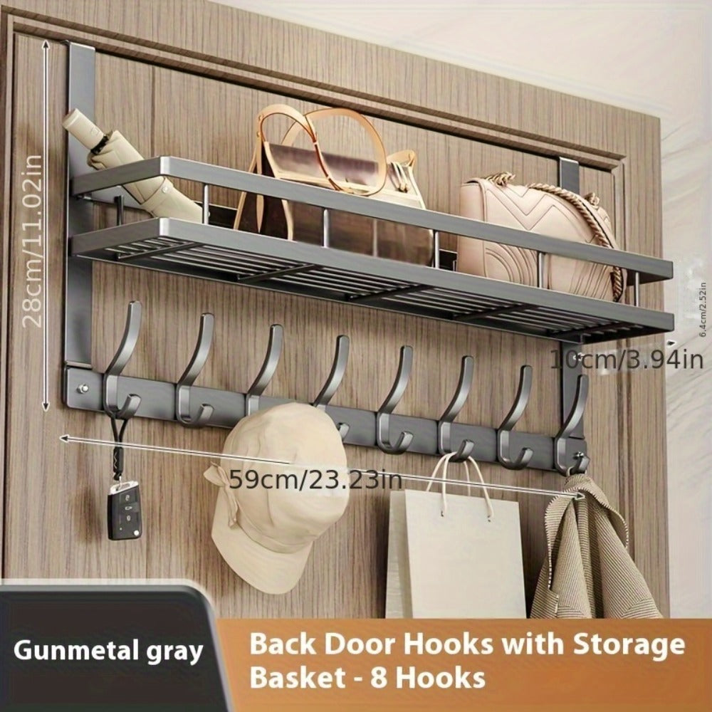 Over-the-Door Storage Rack with Hooks ¨C Metal Multifunctional Organizer for Bedroom Bathroom Kitchen, 4/5/6/8 Hook Options in Gray & Black