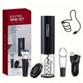 Electric Wine Opener Set 4-in-1 Rechargeable - USB-C Automatic Corkscrew with Blue LED, Vacuum Stopper, Wine Pourer & Foil Cutter - Complete Wine Accessories Gift Set for Home Bar, Parties & Weddings