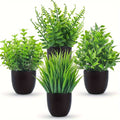 Artificial Plants 4 Pack Small Fake Plants in Black Pots for Bathroom Home Office Desktop Indoor Decor - Mini Faux Greenery Set for Shelf Table Desk