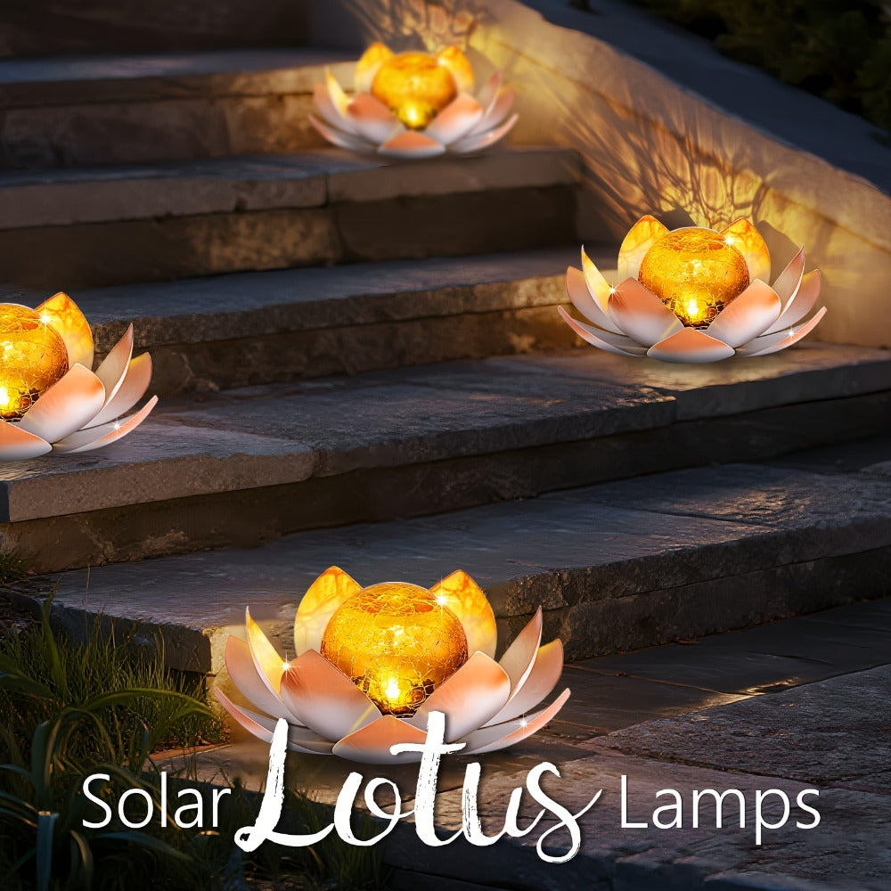 Solar Lotus Garden Lights 2-Pack ¨C Rustic Iron Outdoor Stake Light with Cracked Glass Globe, IPX4 Waterproof Solar Powered Yard Lawn Patio Pool Decor, Warm Glow Landscape Lighting Gift
