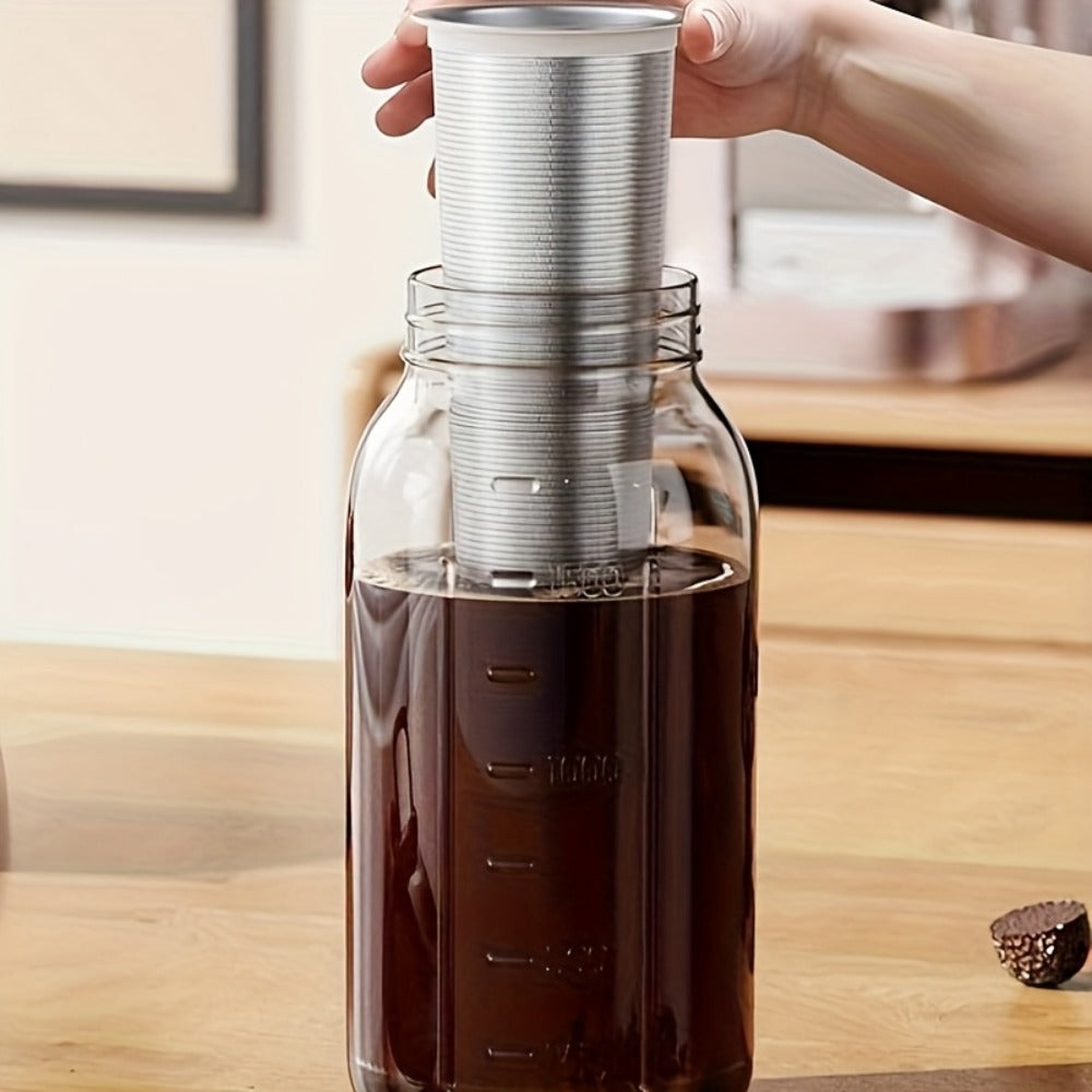 Cold Brew Coffee Maker with Stainless Steel Filter & Cleaning Brush - Large Capacity Glass Mason Jar Pitcher for Home, Kitchen, Bar & Restaurant, Professional Cold Brew Pot for Smooth Concentrate