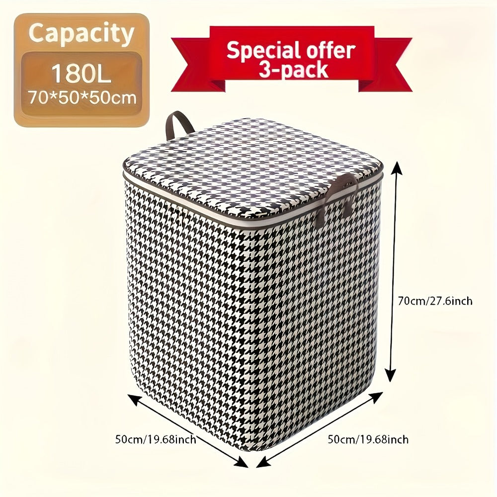 4pcs Large Storage Box Set with Lid & Handle ¨C Black White Checkered, Stackable, Thickened Lining, Double Zipper, Under-Bed & Moving Organizer