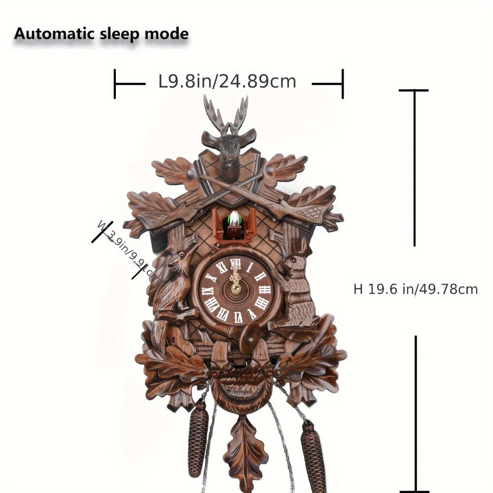 European Cuckoo Wall Clock Battery Operated - Fine Carved Handmade Wooden Clock with Hourly Cuckoo Sound 7AM-9PM, Vintage Home Decor Gift