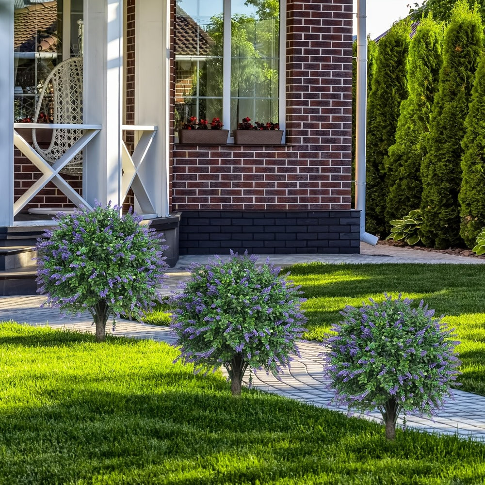 Artificial Topiary Ball Trees for Outdoor & Indoor Decor ¨C UV Resistant Faux Lavender, Azalea & Pansy Shrubs with Ground Spike ¨C Evergreen Fake Plants for Front Porch, Garden & Backyard (Single & 2 Pack)