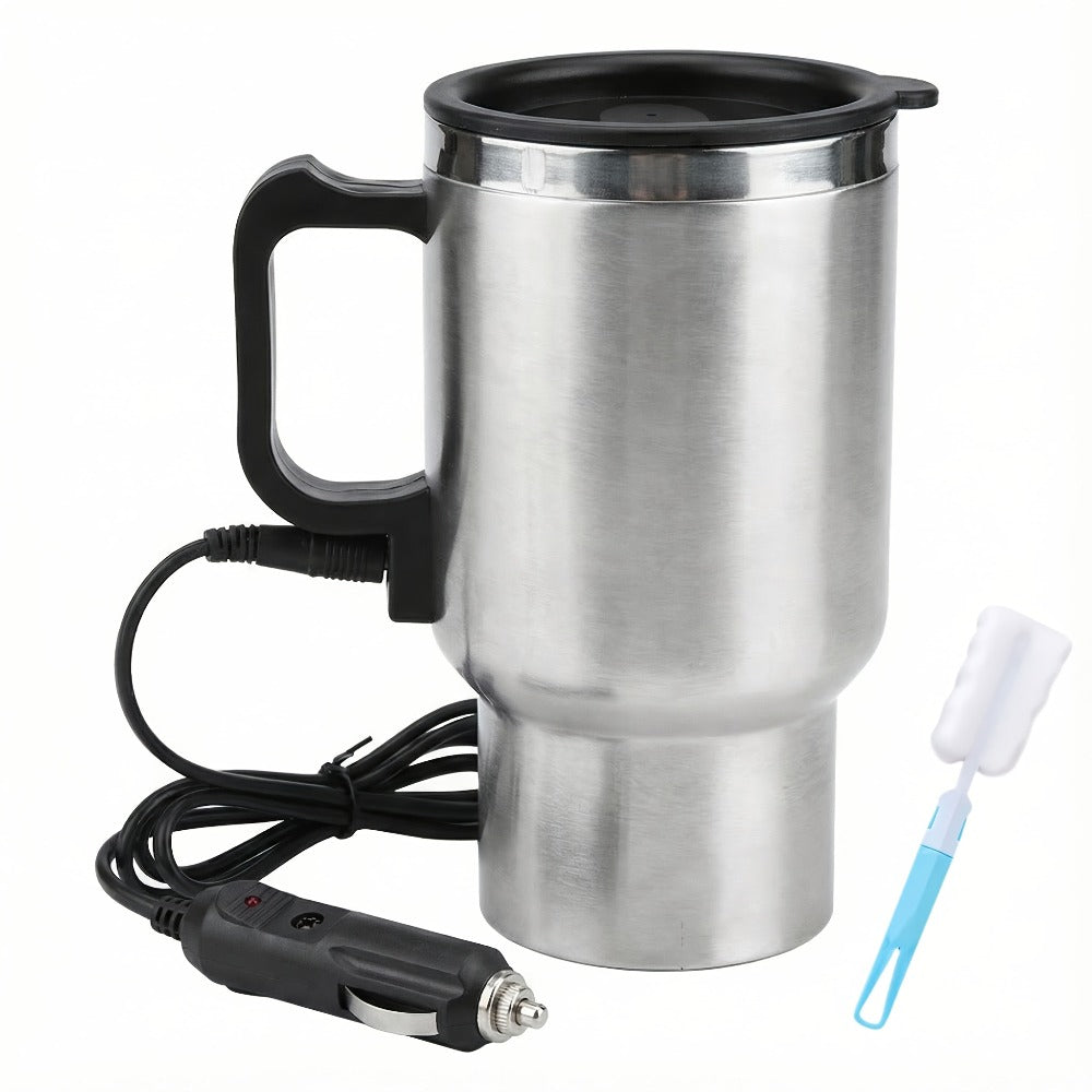Car Electric Kettle 12V - Portable Stainless Steel Travel Hot Water Heater Cup for Tea Coffee, 15.22oz Fast Boiling, Camping Road Trip Office Vehicle Use