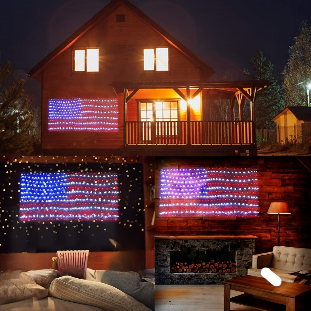 American Flag LED Net Light 420 LEDs ¨C Patriotic String Lights for 4th of July, Memorial Day, Independence Day, Christmas & New Year, Indoor Outdoor Garden Yard Decor, Plug-In 6.6x3.3ft