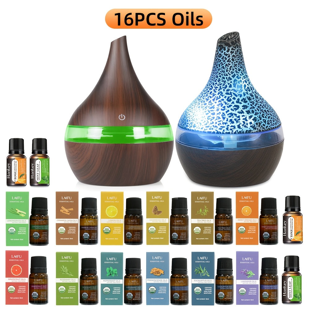 2-Pack Cool Mist Humidifier & Aromatherapy Essential Oil Diffuser ¨C Includes 16 Essential Oils & 7-Color Lights, 10.14oz Home Diffuser Set for Bedroom, Living Room & Office, Black