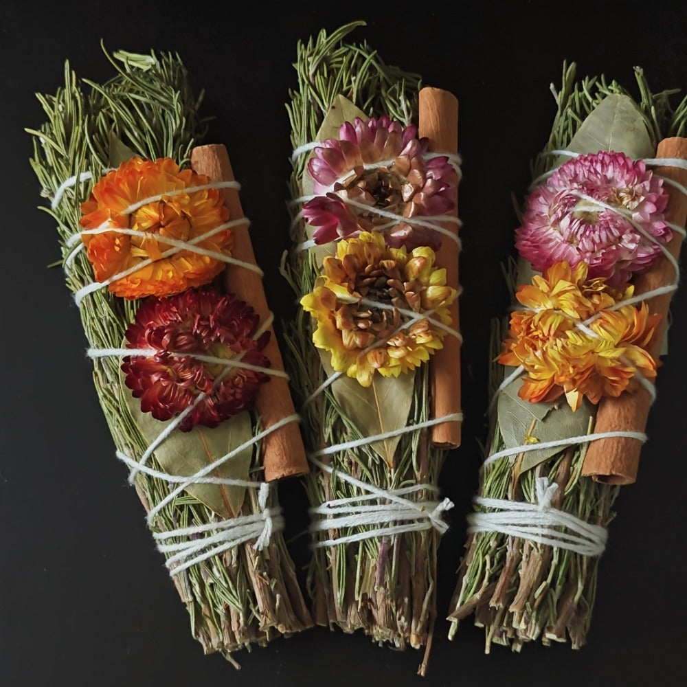Rosemary Cinnamon Dried Flower Bundles 5pcs ¨C Handmade Aromatic Home Decor Sticks with Bay Leaves & Daisies, Festival Gift