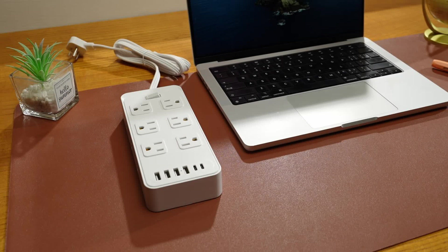 Charging Station Power Strip 18-in-1 with 12 AC Outlets 4 USB-A 2 USB-C Ports Surge Protector Flat Plug 5FT PVC Extension Cord Fire-Resistant for Home Office Travel Desk White Black