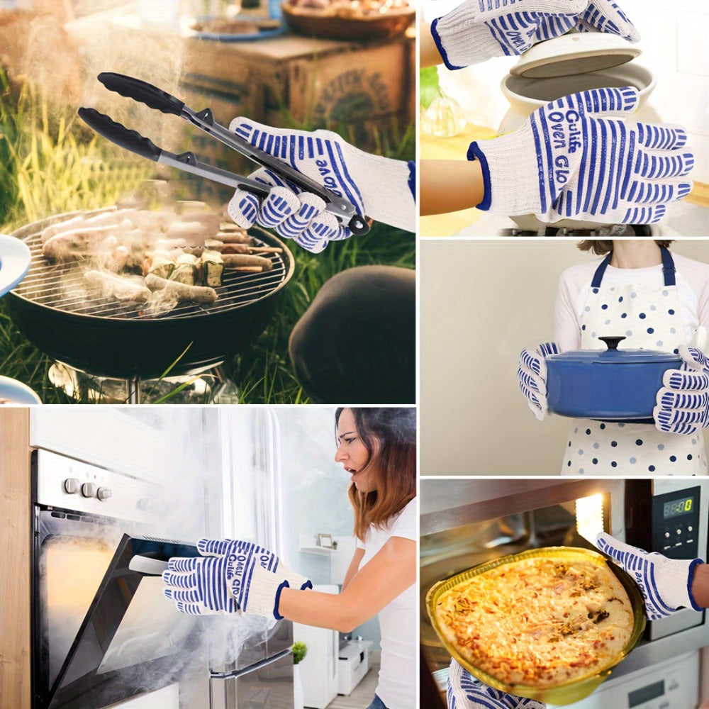 Silicone Oven Mitts with Fingers Non-Slip Heat Resistant Gloves for Cooking Baking BBQ Grilling - Kitchen Oven Gloves 2pcs or 4pcs Set