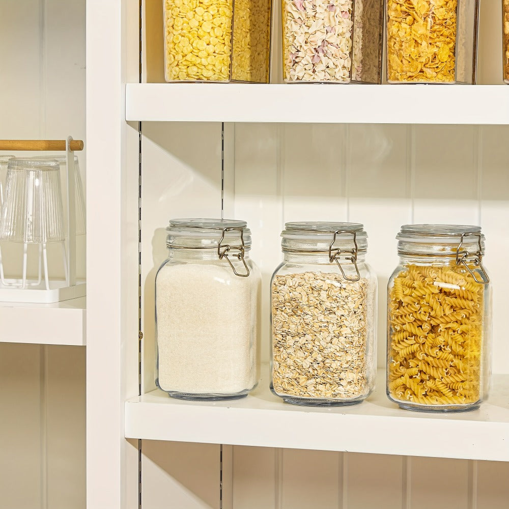 Airtight Glass Storage Jars with Lids 3-Pack 50 OZ, Square Food Canisters for Kitchen Pantry Organization, Mason Jar Containers for Sugar Flour Cereal Coffee