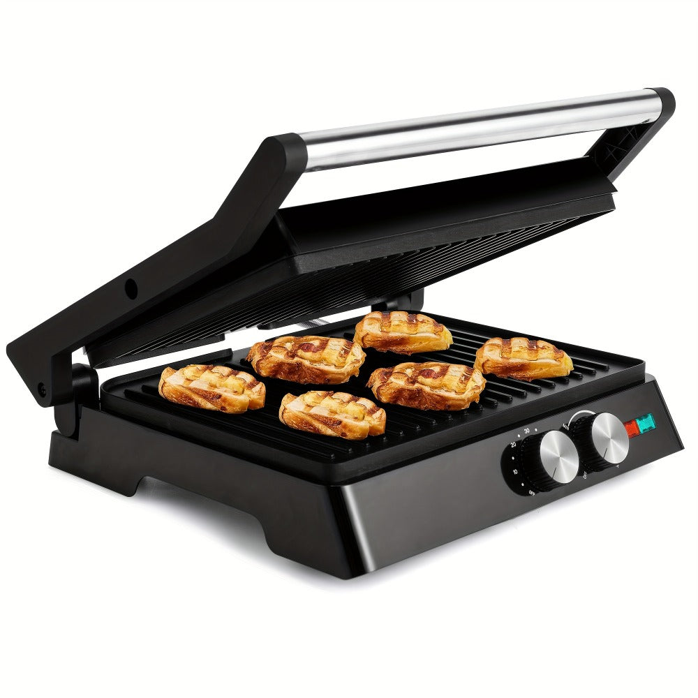 Panini Press Grill 3-in-1 Electric Indoor Grill with Non-Stick Plates - 180¡ã Flat Grill Sandwich Maker with Floating Hinge Grease Tray Temperature Control, Compact Countertop Grill for Home Dorm Office
