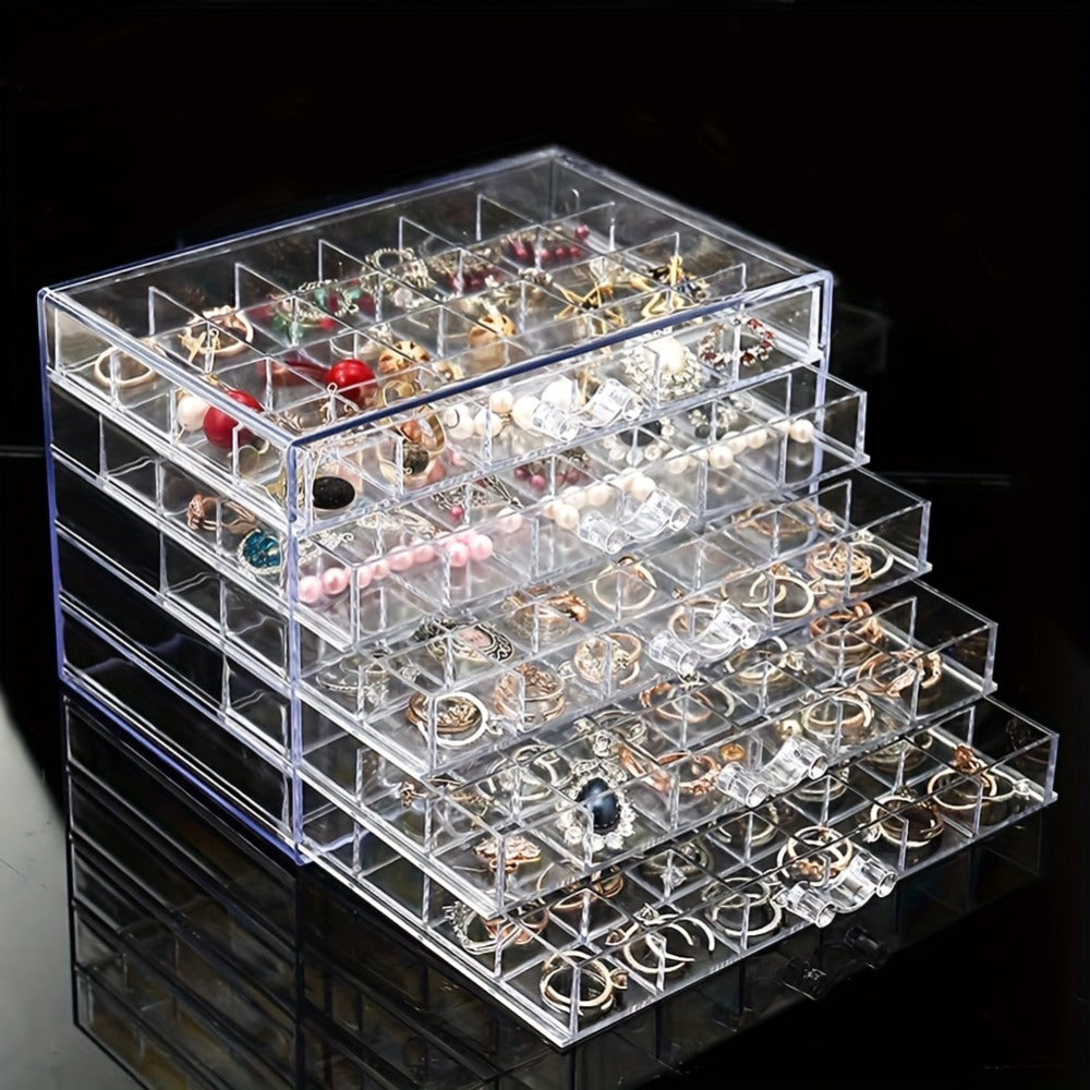 Jewelry Storage Box 5-Layer Drawer Organizer ¨C Transparent Nail Art Accessory Storage Container for Earrings Rings Necklaces Beads 120 Cells
