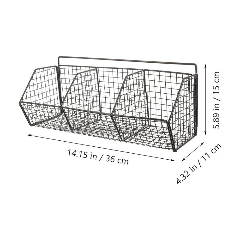 Wall Mounted Kitchen Storage Basket ¨C Metal Wire Rack Organizer, 2 or 3 Grid Tier, Space Saving Vertical Pantry Shelf for Spices, Snacks & Beverages, Home Kitchen & Retail Store Display