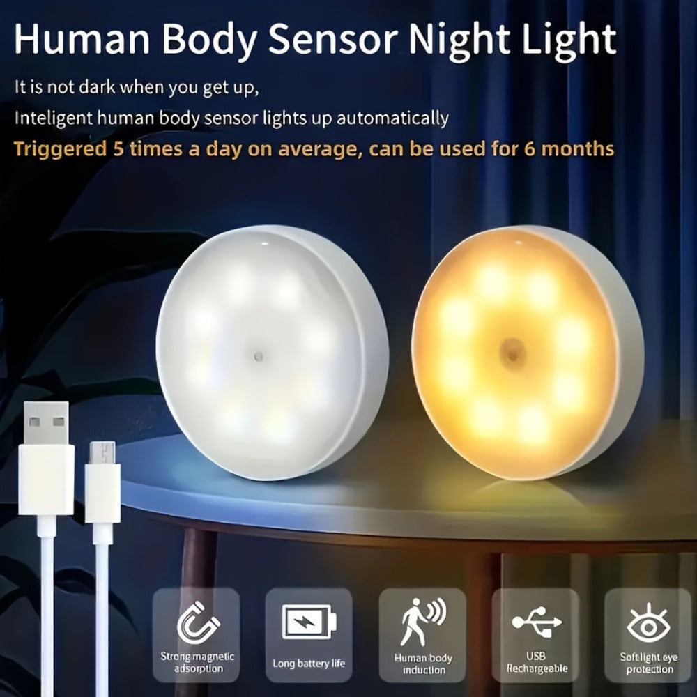 Motion Sensor Night Light 6 Pack Wireless Rechargeable 1000mAh - LED Step Lights with Motion & Light Sensor, Polished Plastic Sconce PVC Shade, Safe Night Lighting for Staircase Bedroom Cabinet Hallway