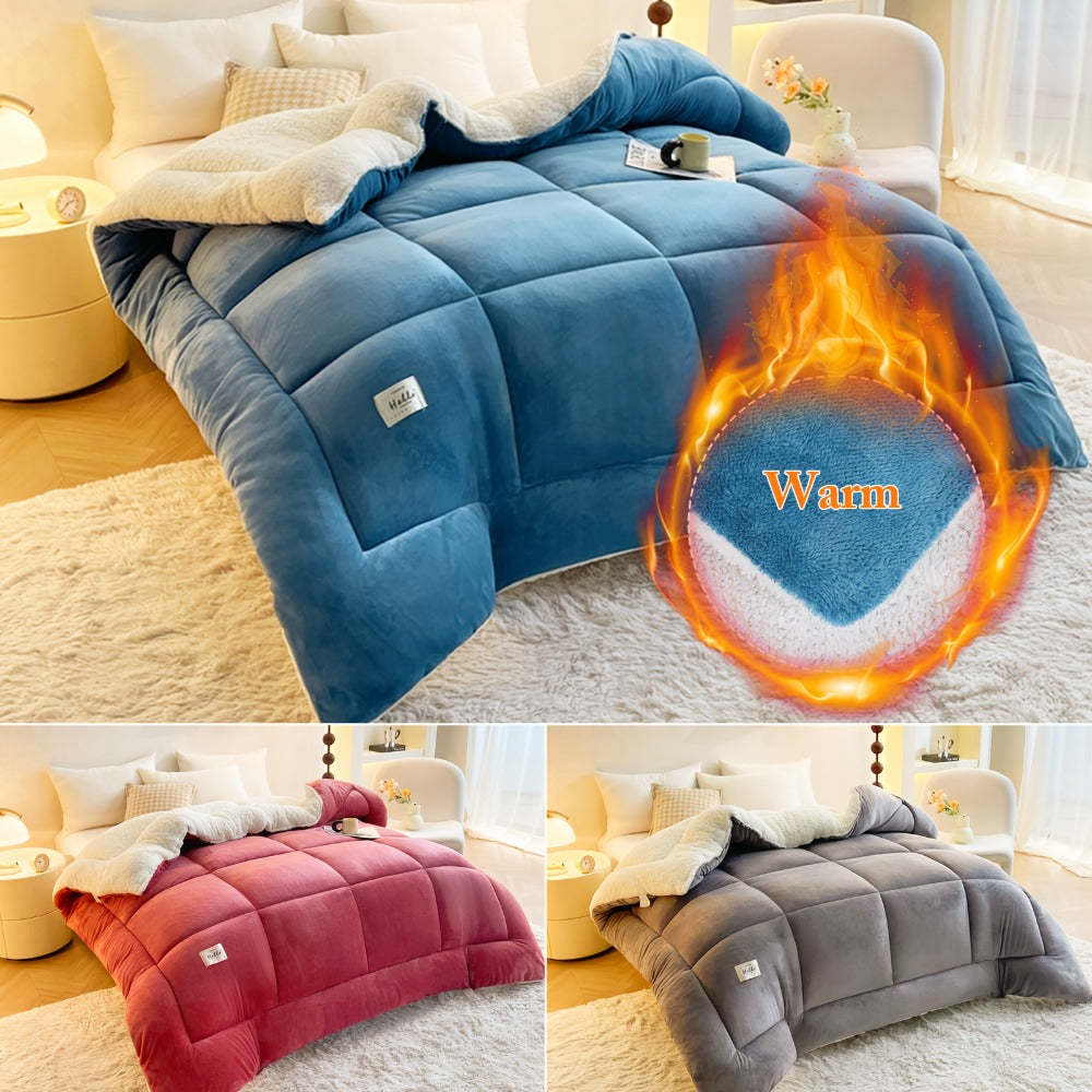 Thick Soft Comforter All Season Quilted Box Stitch Solid Color Breathable Machine Washable Bedroom Warm Autumn Winter Comforter