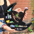Crescent Moon Crystal Display Shelf Wooden Floating Wall Shelf for Crystals, Gems & Boho Decor ¨C MoonFairy Style Witchy Home Decoration