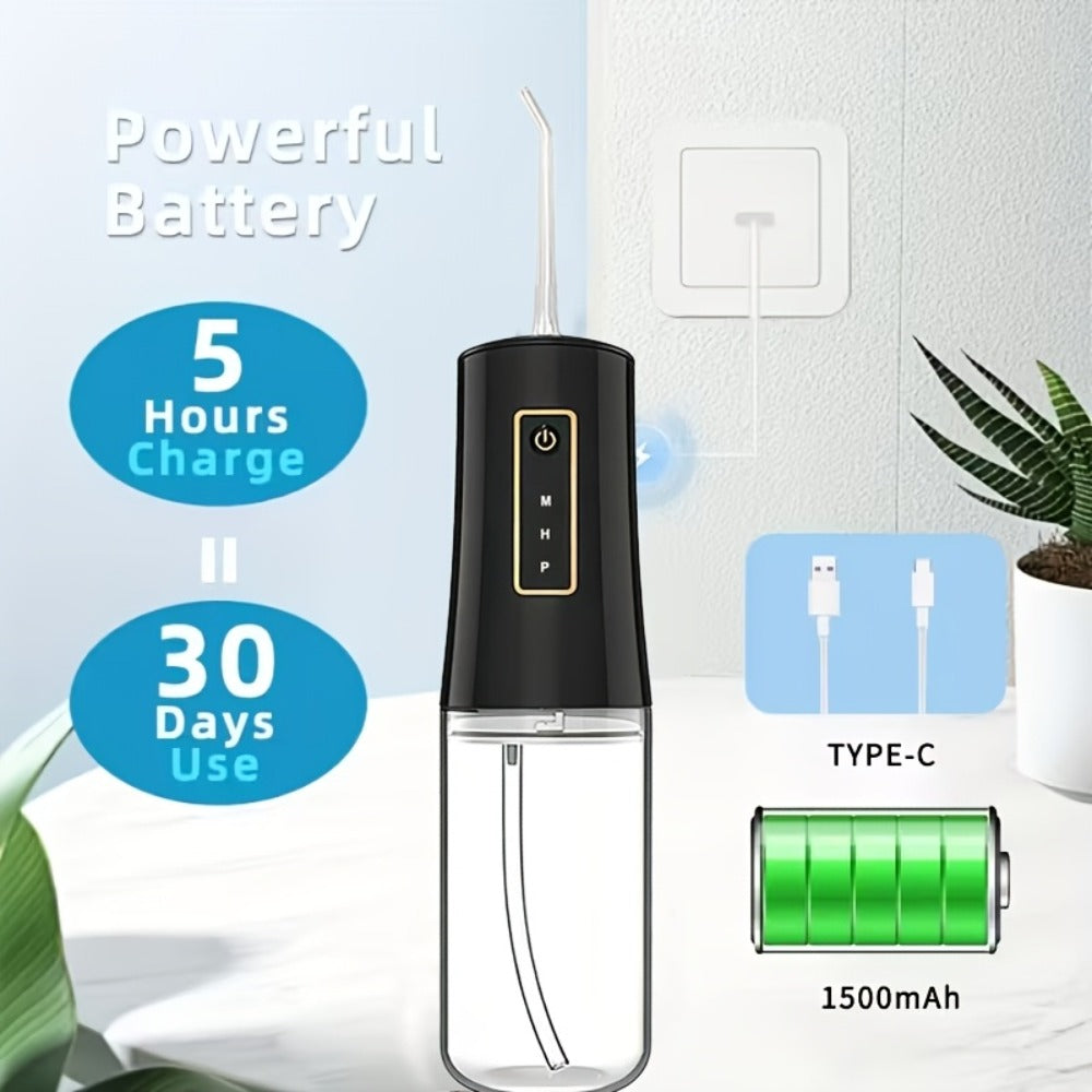 Water Flosser Portable Oral Irrigator ¨C 360¡ã Rotating Nozzle, 3 Pressure Modes, 4 Nozzle Tips, Rechargeable Cordless Teeth Cleaner for Travel & Daily Use