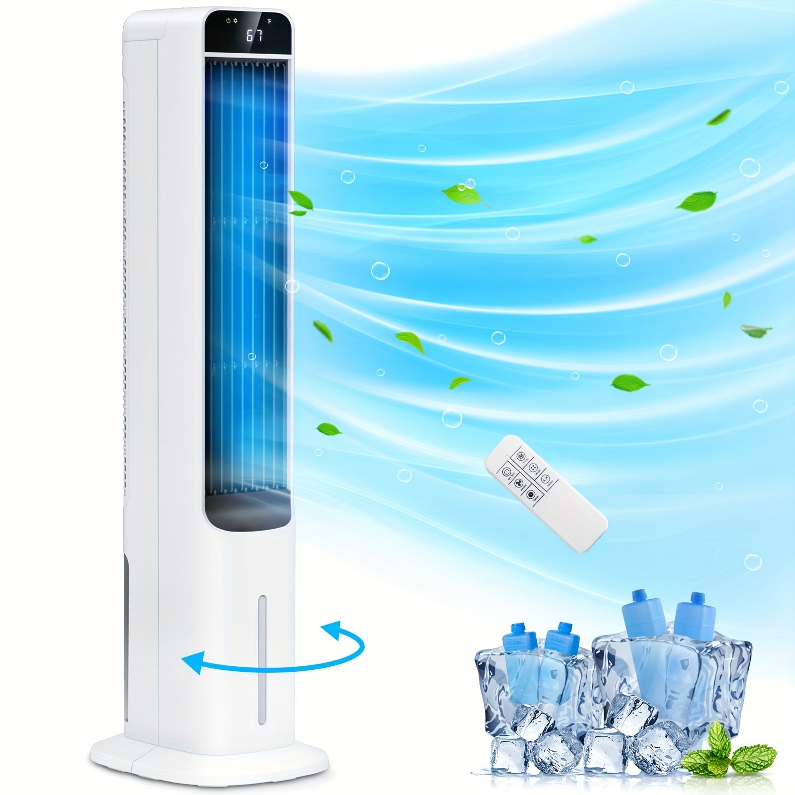 Evaporative Air Cooler Portable 1.32 Gal, 3-in-1 Swamp Cooler Fan Humidifier with Ice Cooling, 4 Ice Packs, 70¡ã Oscillation & Low Noise, Bladeless Tower Fan Air Conditioner for Bedroom Kitchen Office