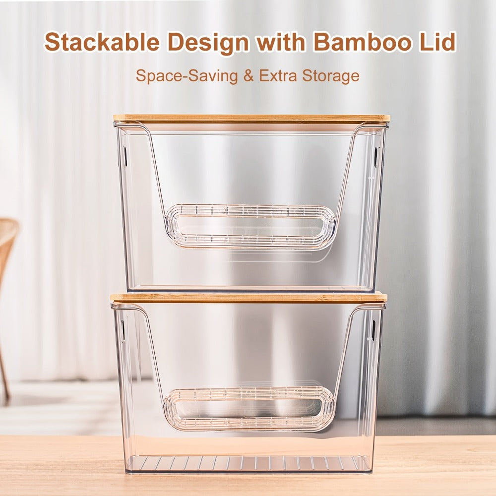 Clear Acrylic Trash Bag Dispenser Stackable with Bamboo Lid Extra Large Kitchen Organizer for Under Sink Laundry Room Pantry Holds 13 30 33 Gallon Bags 1 2 or 4 Pack
