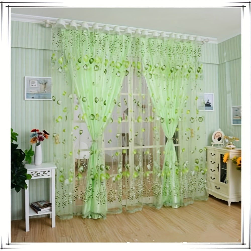 Sheer Tulip Curtains 79 Inch Length - 2 Panels Set Spring Flower Print Chiffon Window Drapes for Living Room Bedroom Balcony Rod Pocket