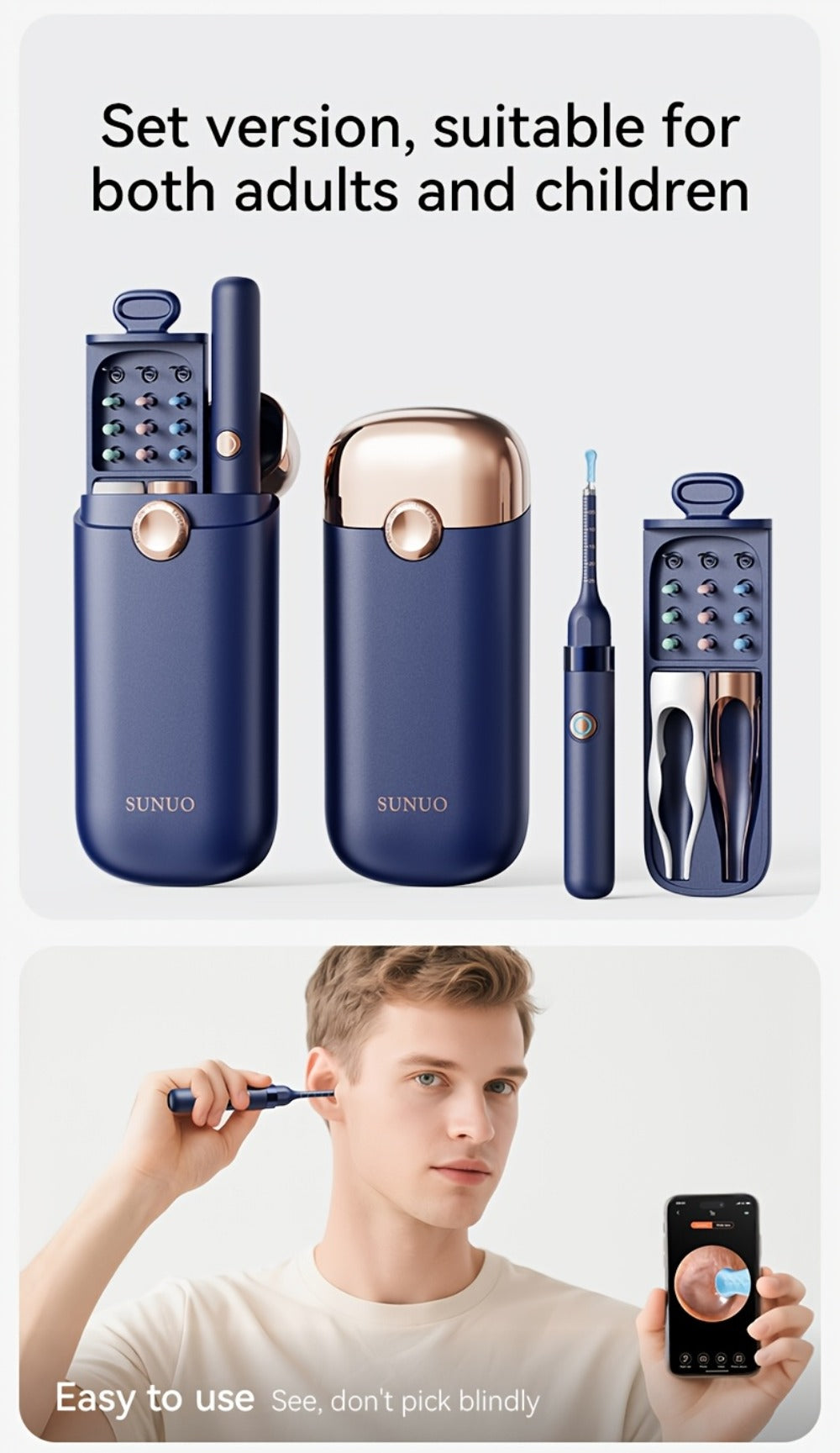 Upgraded 1080P Ear Wax Removal Tool with Camera & Storage Case ¨C LED Light, iOS & Android Compatible, Complete Ear Cleaning Kit, Holiday & Birthday Gift for Whole Family