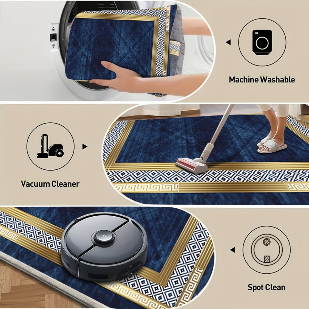 Area Rug Luxury Imitation Cashmere Machine Washable Non-Slip Plaid Checkered for Living Room Bedroom Dining Room Home Office Outdoor Camping