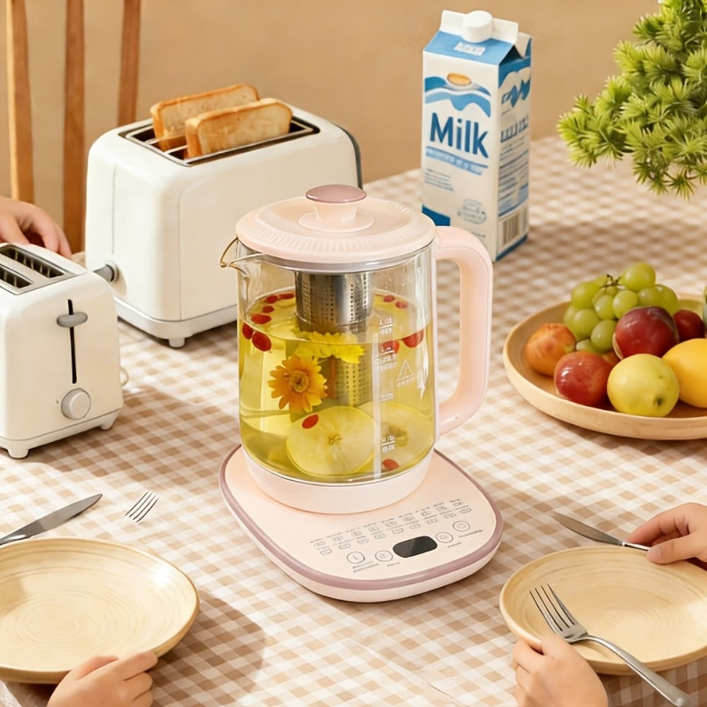 Electric Glass Kettle 1.8L with 18 Functions Removable Filter Multi-Functional Health Pot US Plug Thickened Borosilicate Glass