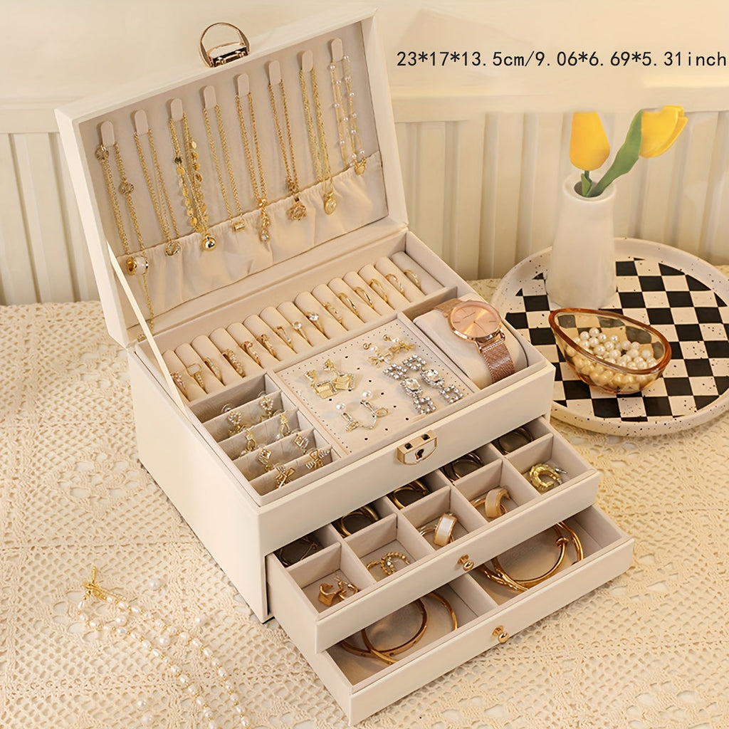 Jewelry Box Large Capacity Vintage Gold Organizer for Necklaces Earrings Bracelets Rings Studs Gift for Women Mom Christmas Holiday