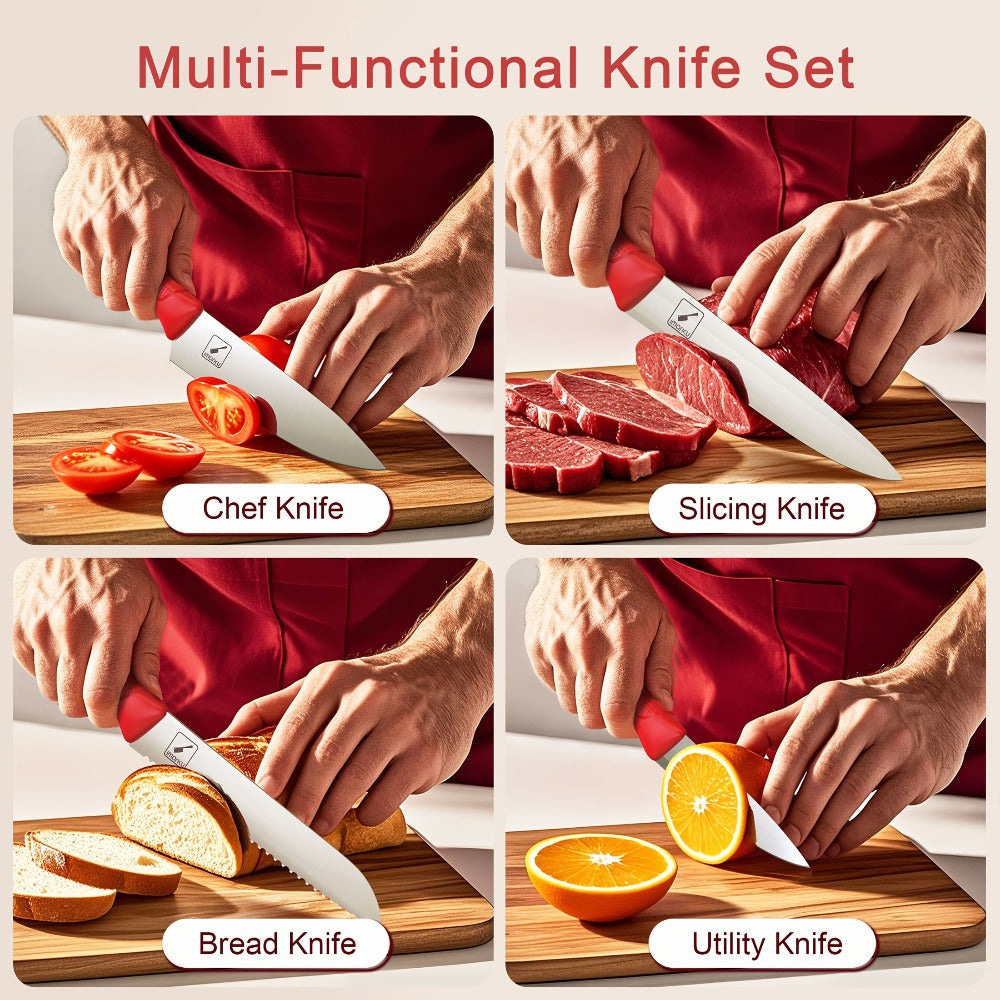 Kitchen Knife Set with Block 14pcs ¨C Japanese 420 Stainless Steel, Built-in Sharpener, Non-Slip Ergonomic Handle, Dishwasher Safe ¨C Professional Chef Knife Set for Home & Restaurant