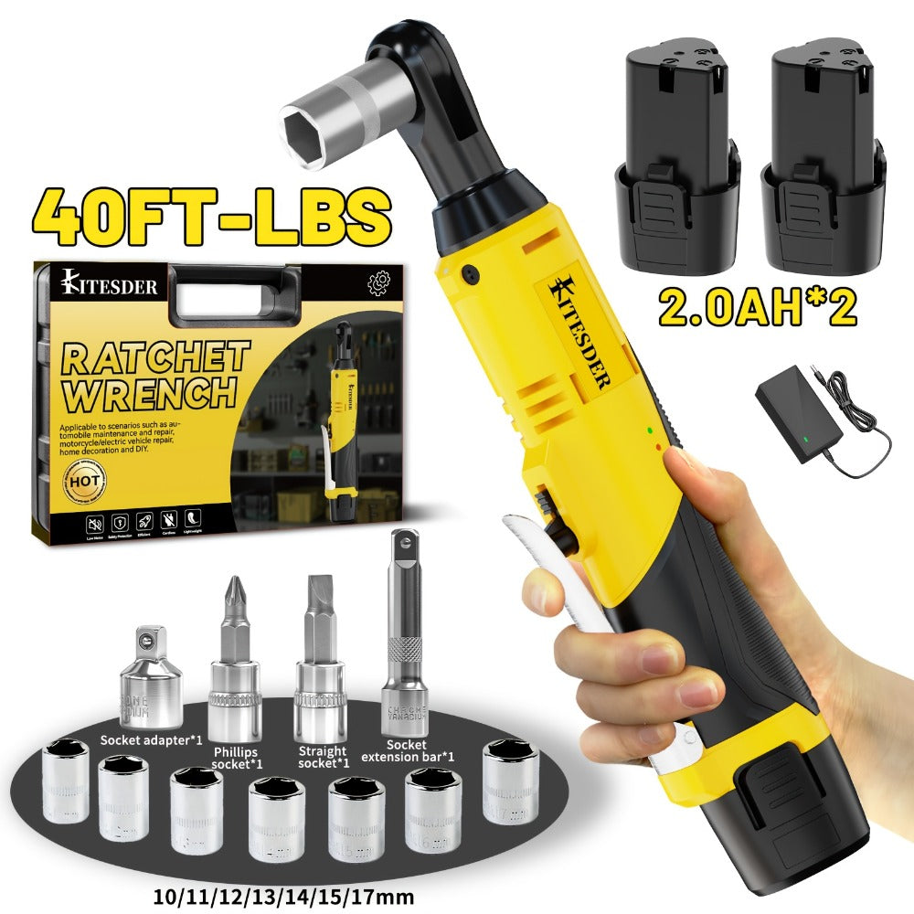 Electric Ratchet Wrench Set 12V Cordless with Lithium Battery ¨C Fast Charge, Variable Speed Trigger, Socket Sleeves, for Automotive Repair, Screws & Nuts ¨C Basic & Full Kit Options