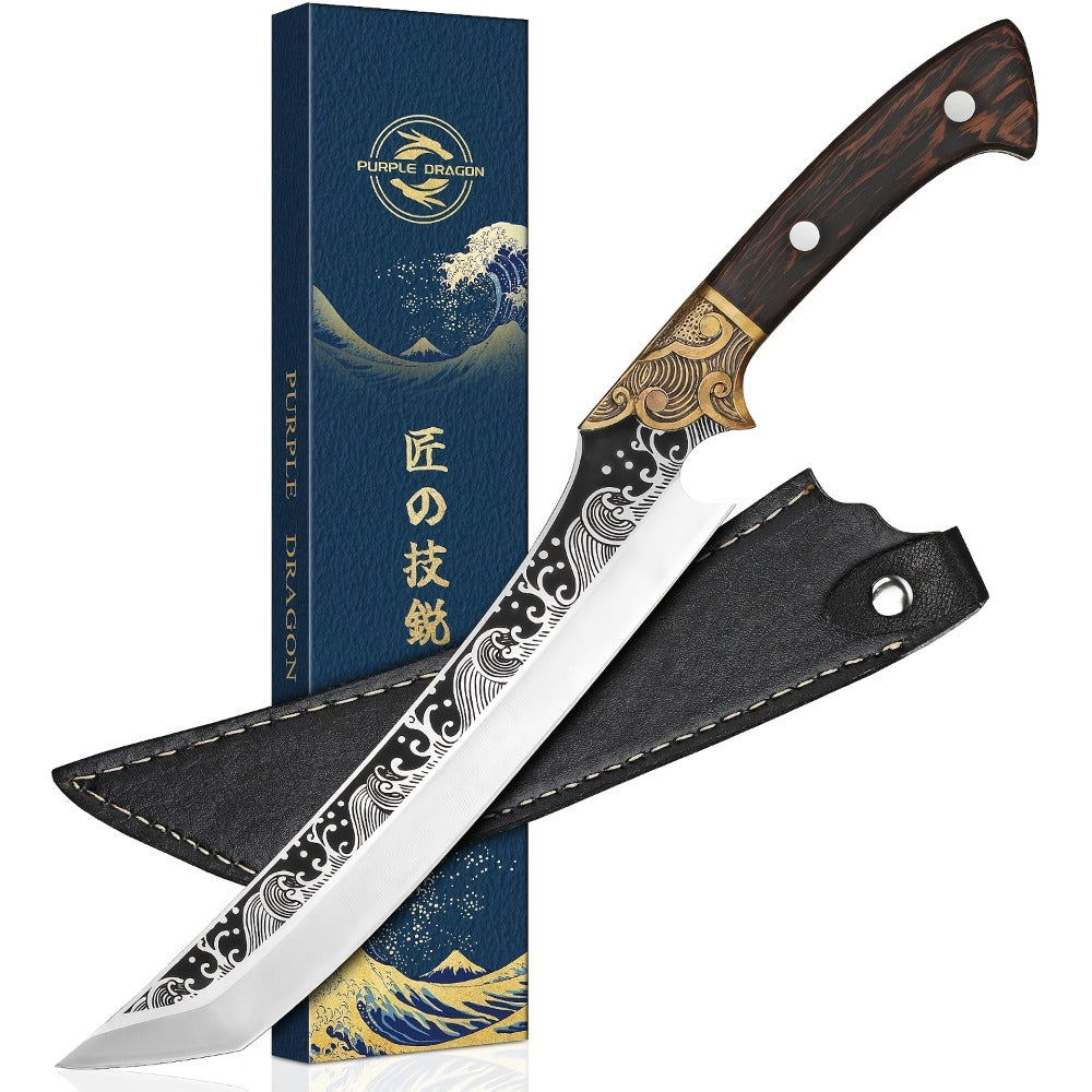 Carving Knife 8.86 Inch High Carbon Steel Brisket Knife Full Tang Ergonomic Handle with Leather Sheath Razor Sharp Meat Cutting Slicing BBQ Grilling Gift for Men Women