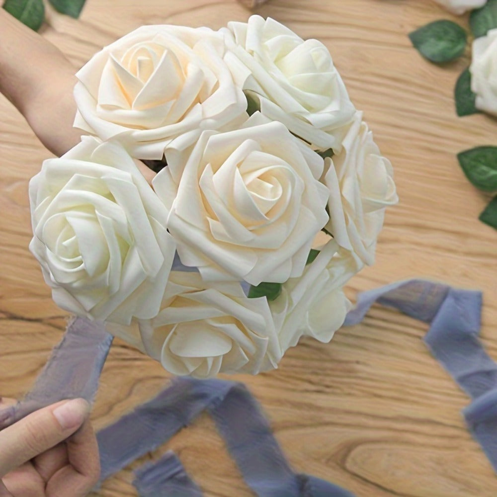 White Artificial Roses with Stem 50pcs ¨C Realistic Fake Silk Rose Flowers for Wedding Bouquets, Centerpieces, Home Decor & DIY Floral Arrangements