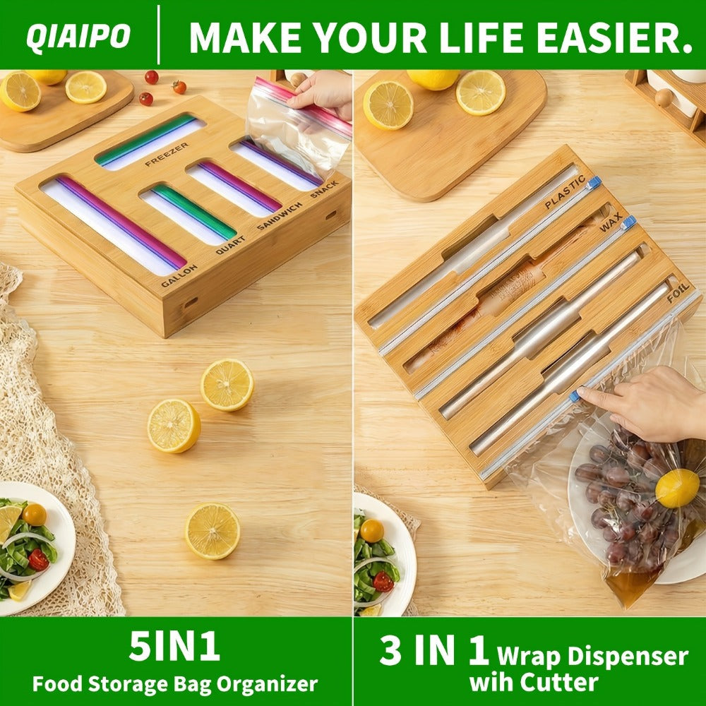 Bag Organizer Box 9-in-1 Kitchen Wrap & Foil Drawer Organizer, Compatible with Gallon Quart Sandwich Snack Bags, Easy to Use and Clean, Space-Saving Kitchen Storage Solution