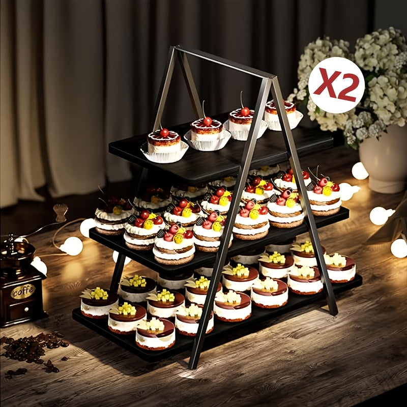 3-Tier Wooden Cupcake Stand ¨C Holds 50 Cupcakes, Dessert Display Rack for Wedding, Birthday Party & Halloween, Rustic Wood Cake Stand in Black, White & Brown