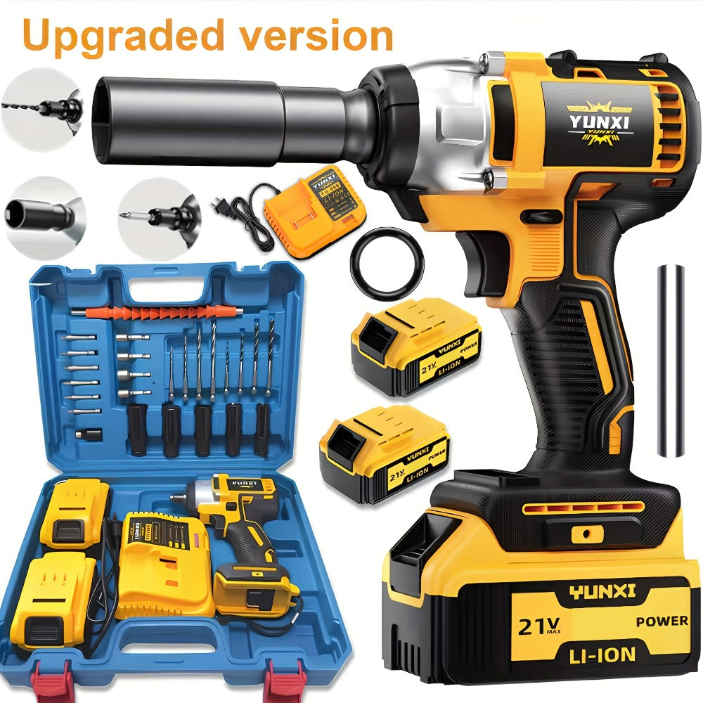 Cordless Impact Wrench 21V Brushless Electric Drill Set with 4000mAh Battery, Toolbox & Full Accessories, Wireless Power Drill for Automotive, Home & Industrial Use, Men's Gift