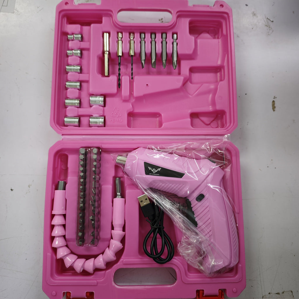 Pink Electric Screwdriver Set 47pcs 3.6V Cordless Drill Screwdriver Rechargeable 3.5Nm Torque with Front LED Light for Small Home Projects DIY Repair