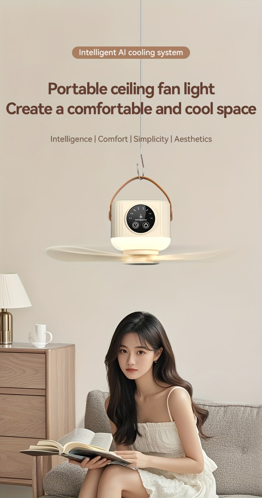 Camping Fan with Light & USB Rechargeable | Portable Outdoor Tent Fan with Tripod Stand, Detachable Blades, Adjustable Speed & Brightness for Camping, Bedroom, Dormitory & Travel Use ¨C Silent Operation