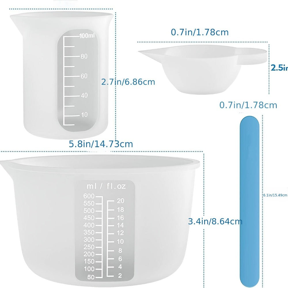 Silicone Resin Measuring Cup Kit ¨C DIY Epoxy Resin Craft Tools Set for Jewelry Making, Slime, Casting & Pouring ¨C Non-Stick Flexible Mixing Cups with Graduated Scale for Resin Art Beginners & Crafters